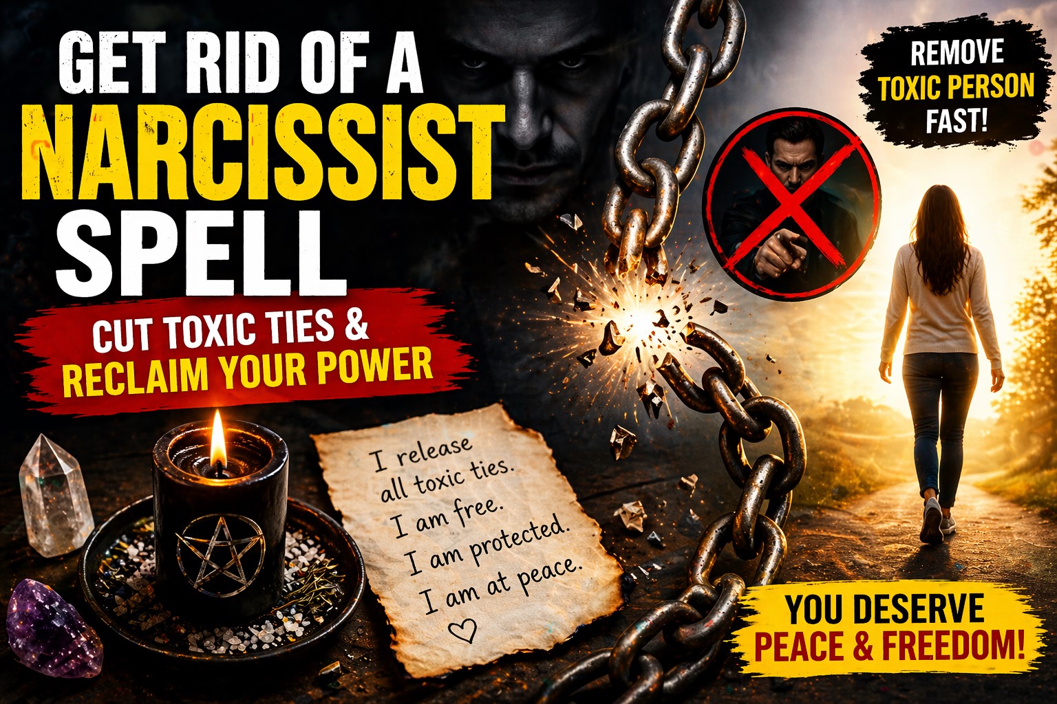 Get rid of a narcissist spell to remove toxic person and break emotional ties fast with protection ritual