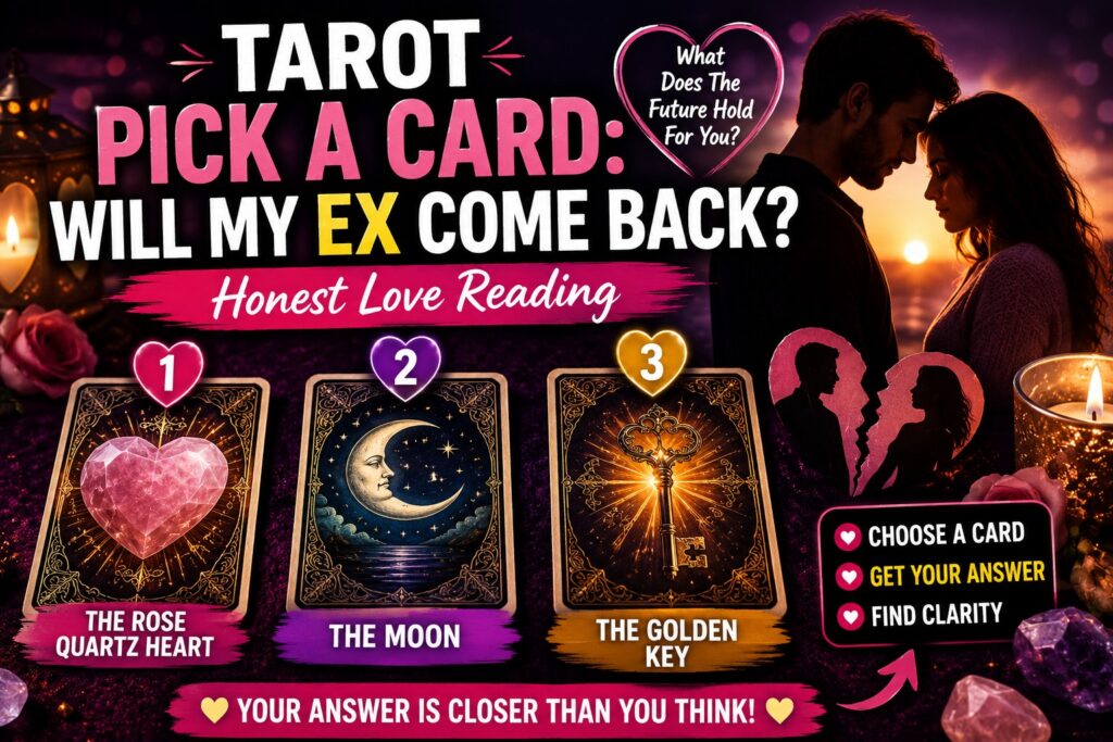Three tarot cards in a pick a card reading to reveal whether an ex will come back